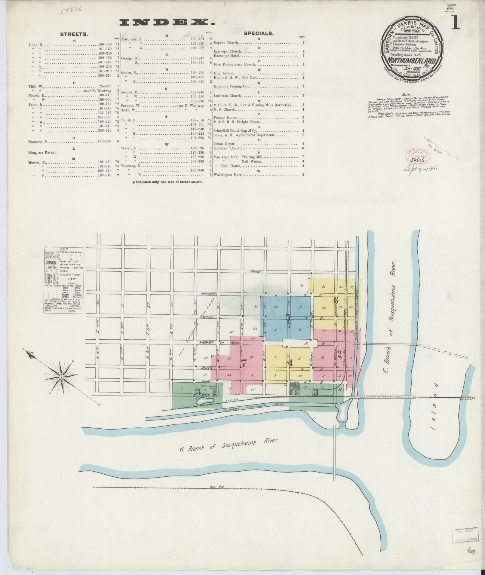 Sanborn Fire Insurance Map from Northumberland, Northumberland County, Pennsylvania (1896), Sheet #0001 - Complete Map Set gallery image, historic Sanborn map, vintage wall art, Pennsylvania Pennsylvania