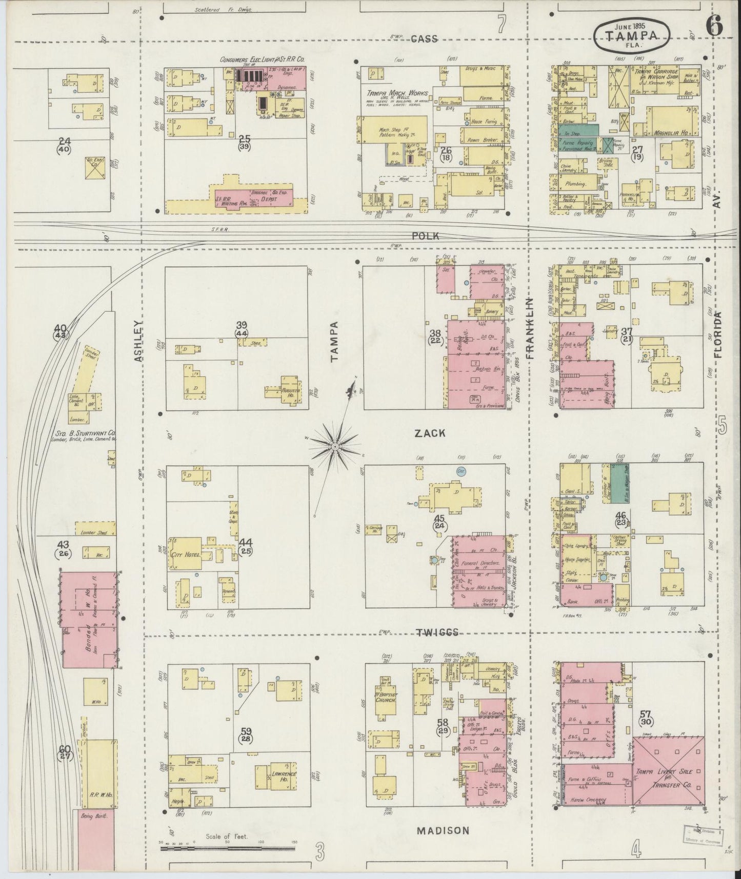 Sanborn Fire Insurance Map from Tampa, Hillsborough County, Florida (1895), Sheet #0010 - Historic Sanborn Fire Insurance Map Print, vintage old map wall art, antique decor, genealogy gift, Florida Florida map