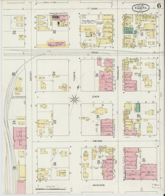 Sanborn Fire Insurance Map from Tampa, Hillsborough County, Florida (1895), Sheet #0010 - Historic Sanborn Fire Insurance Map Print, vintage old map wall art, antique decor, genealogy gift, Florida Florida map