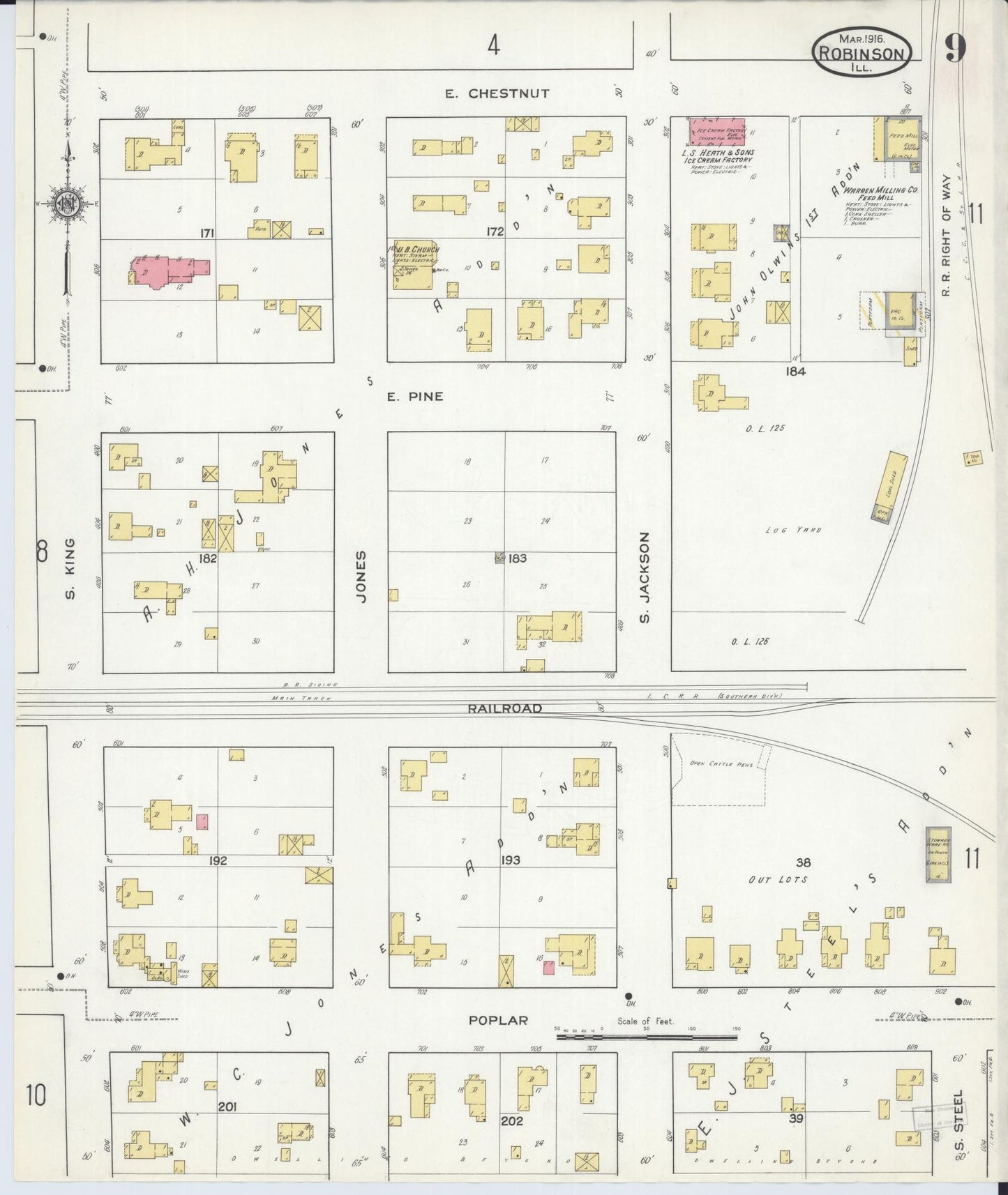 Sanborn Fire Insurance Map from Robinson, Crawford County, Illinois (1916), Sheet #0009 - Complete Map Set gallery image, historic Sanborn map, vintage wall art, Illinois Illinois