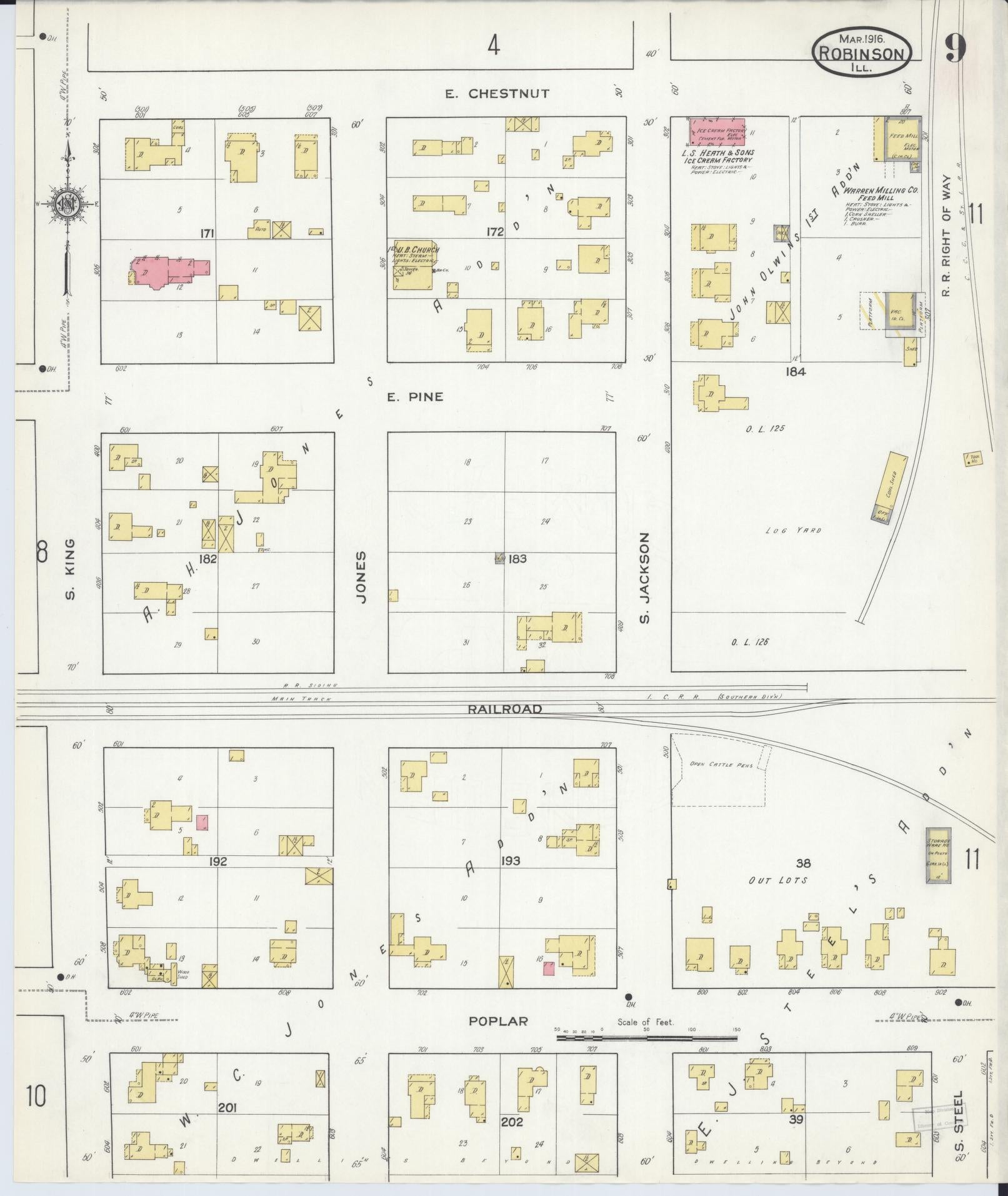 Sanborn Fire Insurance Map from Robinson, Crawford County, Illinois (1916), Sheet #0009 - Complete Map Set gallery image, historic Sanborn map, vintage wall art, Illinois Illinois