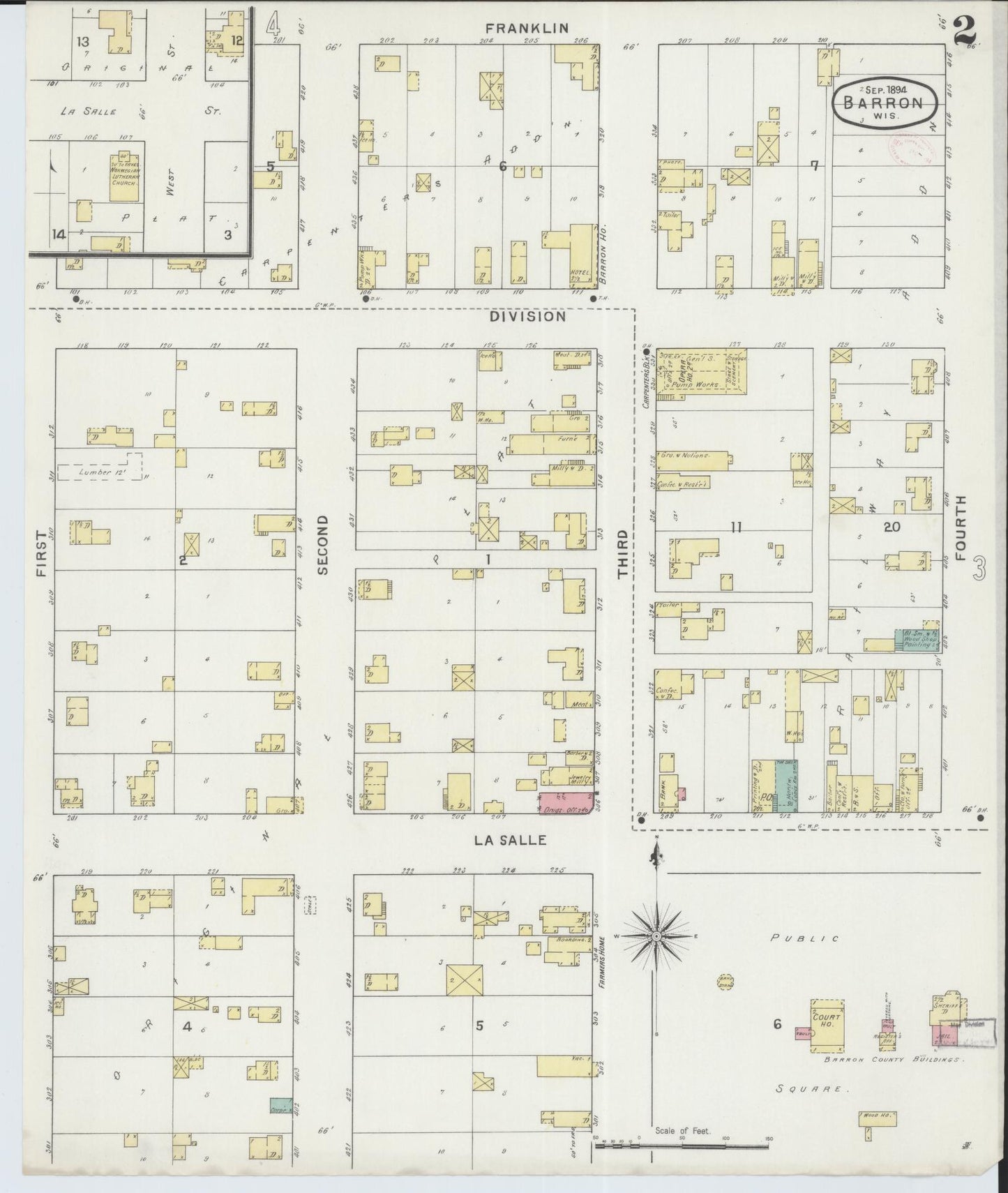 Sanborn Fire Insurance Map from Barron, Barron County, Wisconsin (1894), Sheet #0002 - Historic Sanborn Fire Insurance Map Print, vintage old map wall art, antique decor, genealogy gift, Wisconsin Wisconsin map