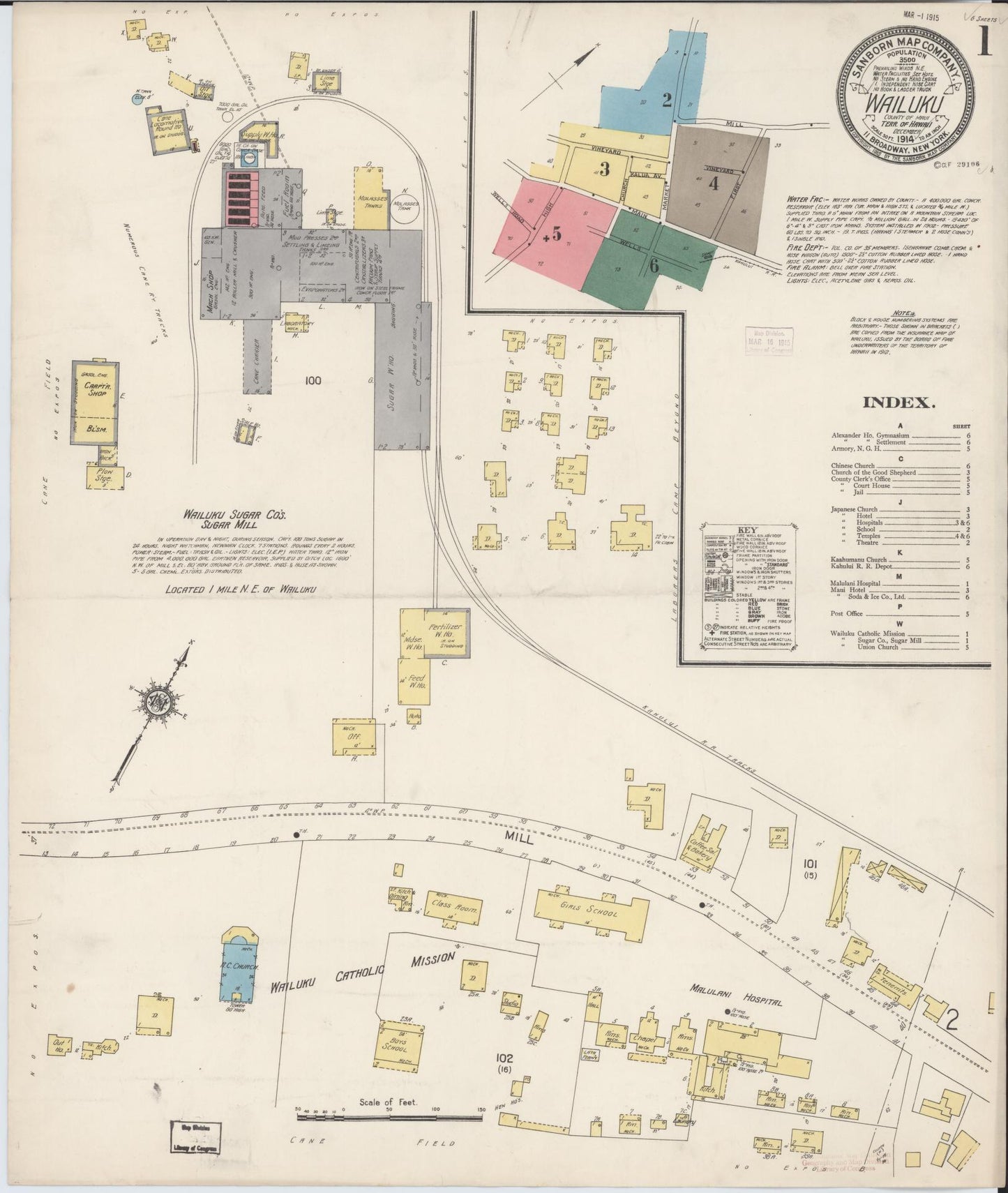 Sanborn Fire Insurance Map from Wailuku, Maui County, Hawaii (1914), Sheet #0001 - Historic Sanborn Fire Insurance Map Print, vintage old map wall art, antique decor, genealogy gift, Hawaii Hawaii map