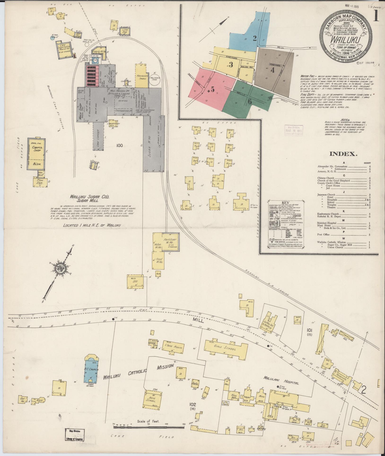 Sanborn Fire Insurance Map from Wailuku, Maui County, Hawaii (1914), Sheet #0001 - Historic Sanborn Fire Insurance Map Print, vintage old map wall art, antique decor, genealogy gift, Hawaii Hawaii map