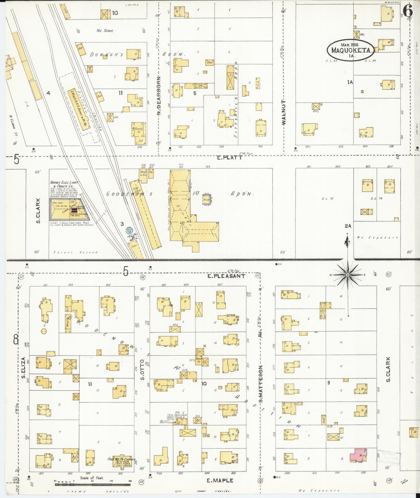 Sanborn Fire Insurance Map from Maquoketa, Jackson County, Iowa (1906), Sheet #0006 - Historic Sanborn Fire Insurance Map Print