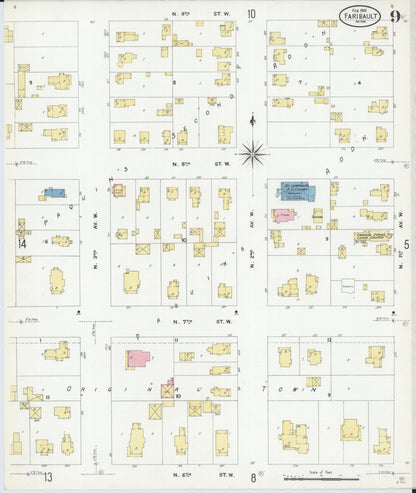 Sanborn Fire Insurance Map from Faribault, Rice County, Minnesota (1909), Sheet #0009 - Complete Map Set gallery image, historic Sanborn map, vintage wall art, Minnesota Minnesota