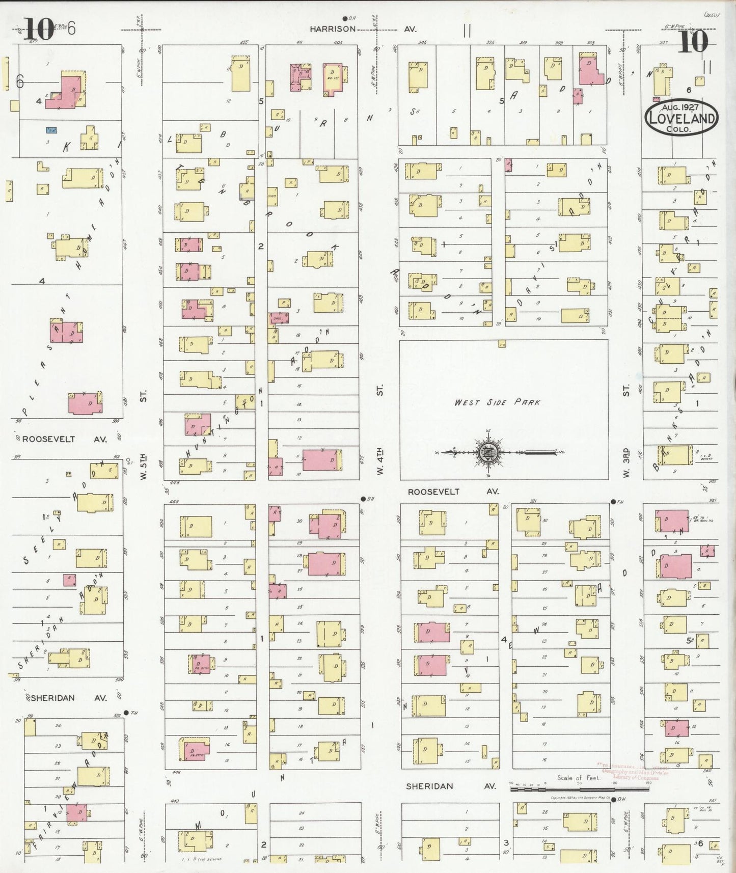 Sanborn Fire Insurance Map from Loveland, Larimer County, Colorado (1927), Sheet #0010 - Historic Sanborn Fire Insurance Map Print, vintage old map wall art, antique decor, genealogy gift, Colorado Colorado map