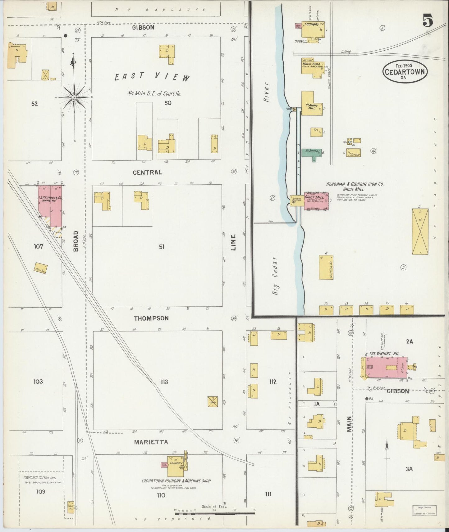 Sanborn Fire Insurance Map from Cedartown, Polk County, Georgia (1900), Sheet #0005 - Complete Map Set gallery image, historic Sanborn map, vintage wall art, Georgia Georgia