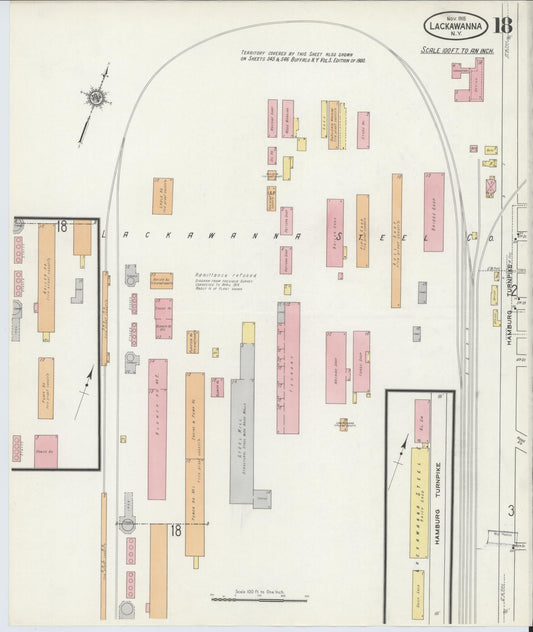Sanborn Fire Insurance Map from Lackawanna, Erie County, New York (1915), Sheet #0018 - Historic Sanborn Fire Insurance Map Print, vintage old map wall art, antique decor, genealogy gift, New York New York map
