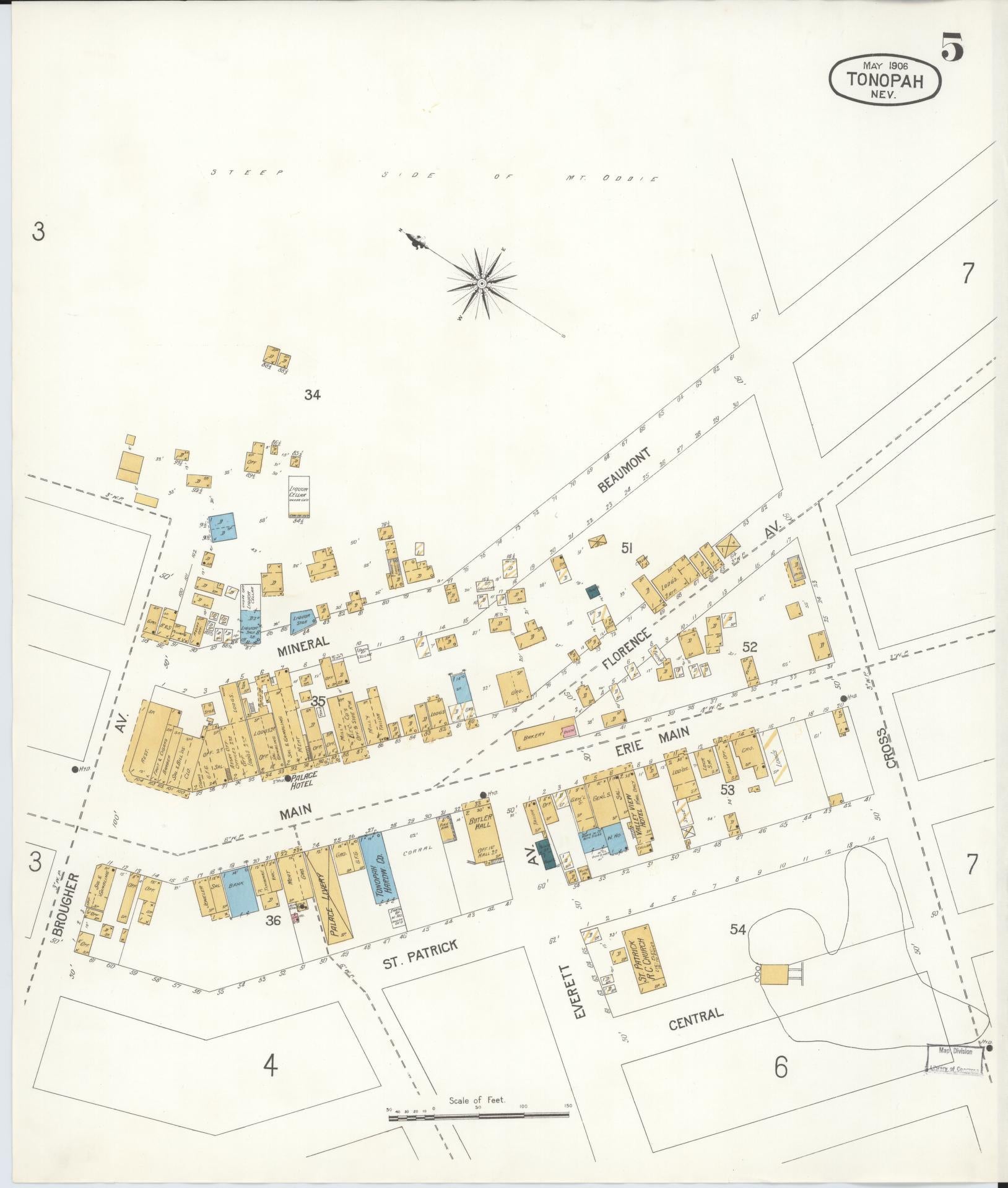 Sanborn Fire Insurance Map from Tonopah, Nye County, Nevada (1906), Sheet #0005 - Complete Map Set gallery image, historic Sanborn map, vintage wall art, Nevada Nevada