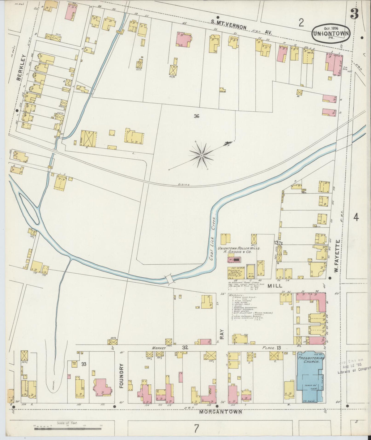 Sanborn Fire Insurance Map from Uniontown, Fayette County, Pennsylvania (1896), Sheet #0003 - Historic Sanborn Fire Insurance Map Print, vintage old map wall art, antique decor, genealogy gift, Pennsylvania Pennsylvania map
