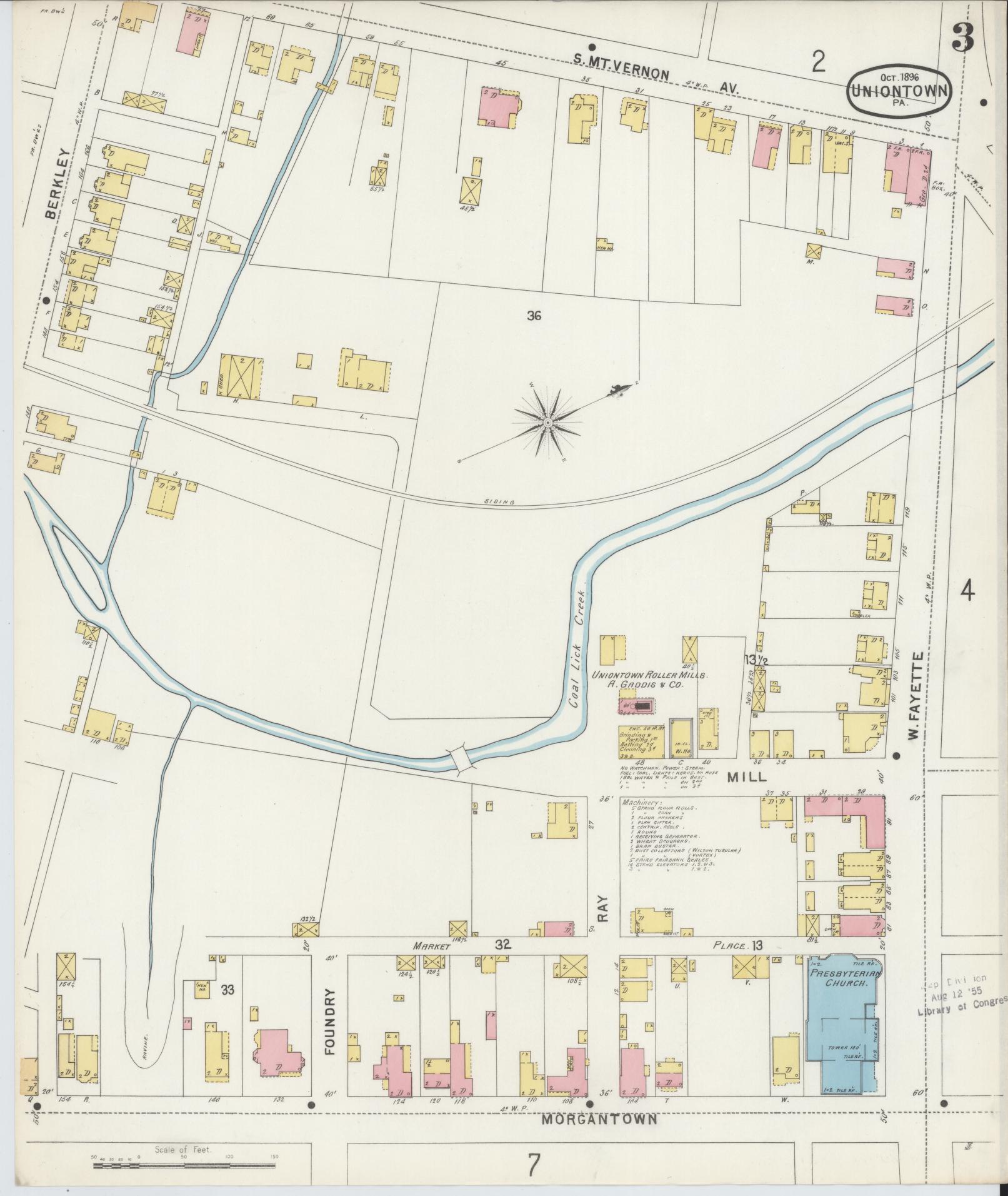 Sanborn Fire Insurance Map from Uniontown, Fayette County, Pennsylvania (1896), Sheet #0003 - Historic Sanborn Fire Insurance Map Print, vintage old map wall art, antique decor, genealogy gift, Pennsylvania Pennsylvania map