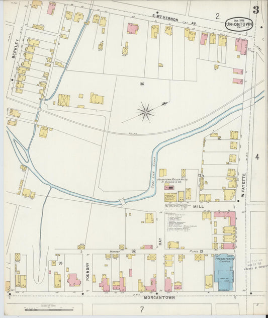 Sanborn Fire Insurance Map from Uniontown, Fayette County, Pennsylvania (1896), Sheet #0003 - Historic Sanborn Fire Insurance Map Print, vintage old map wall art, antique decor, genealogy gift, Pennsylvania Pennsylvania map