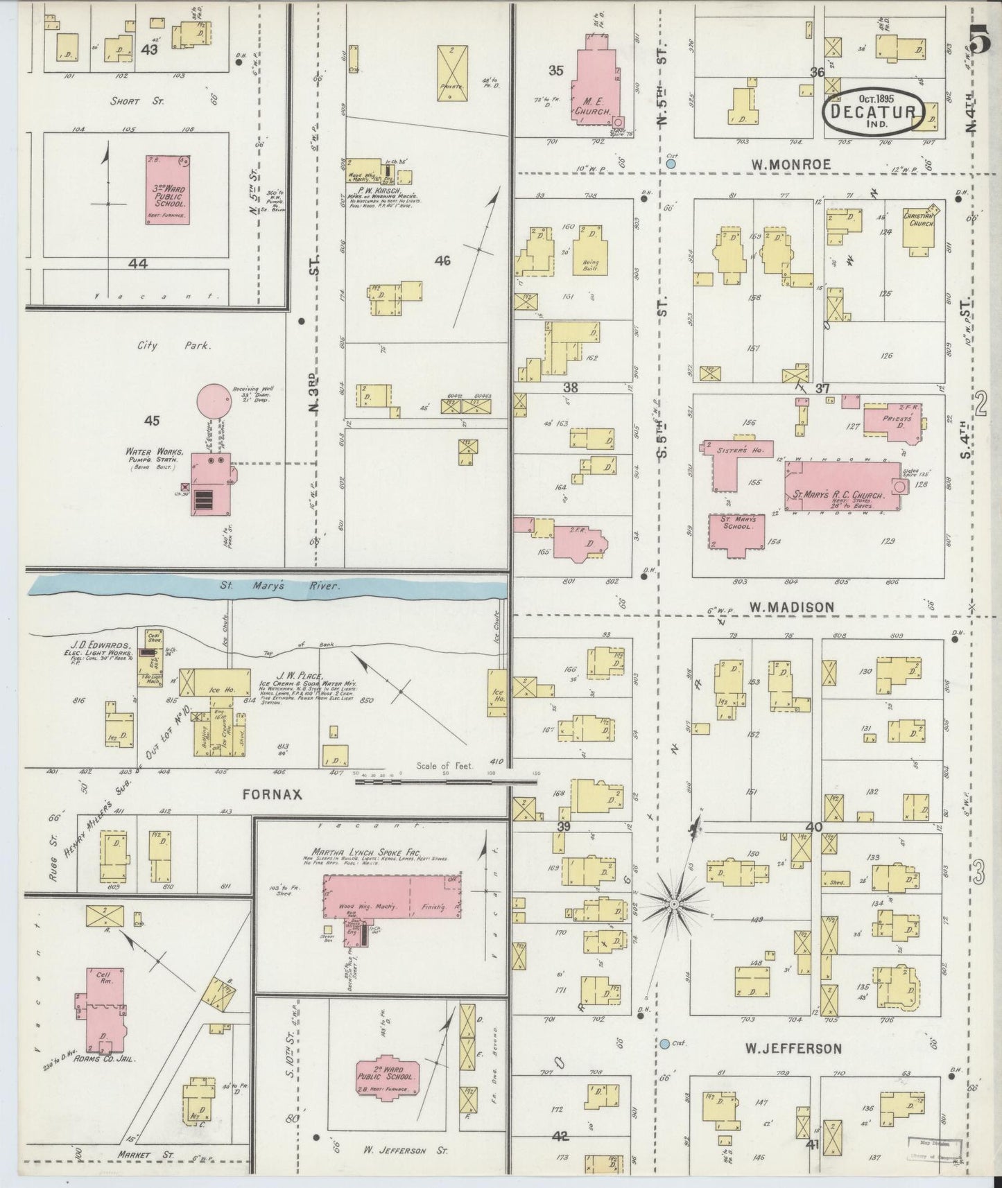 Sanborn Fire Insurance Map from Decatur, Adams County, Indiana (1895), Sheet #0005 - Complete Map Set gallery image, historic Sanborn map, vintage wall art, Indiana Indiana
