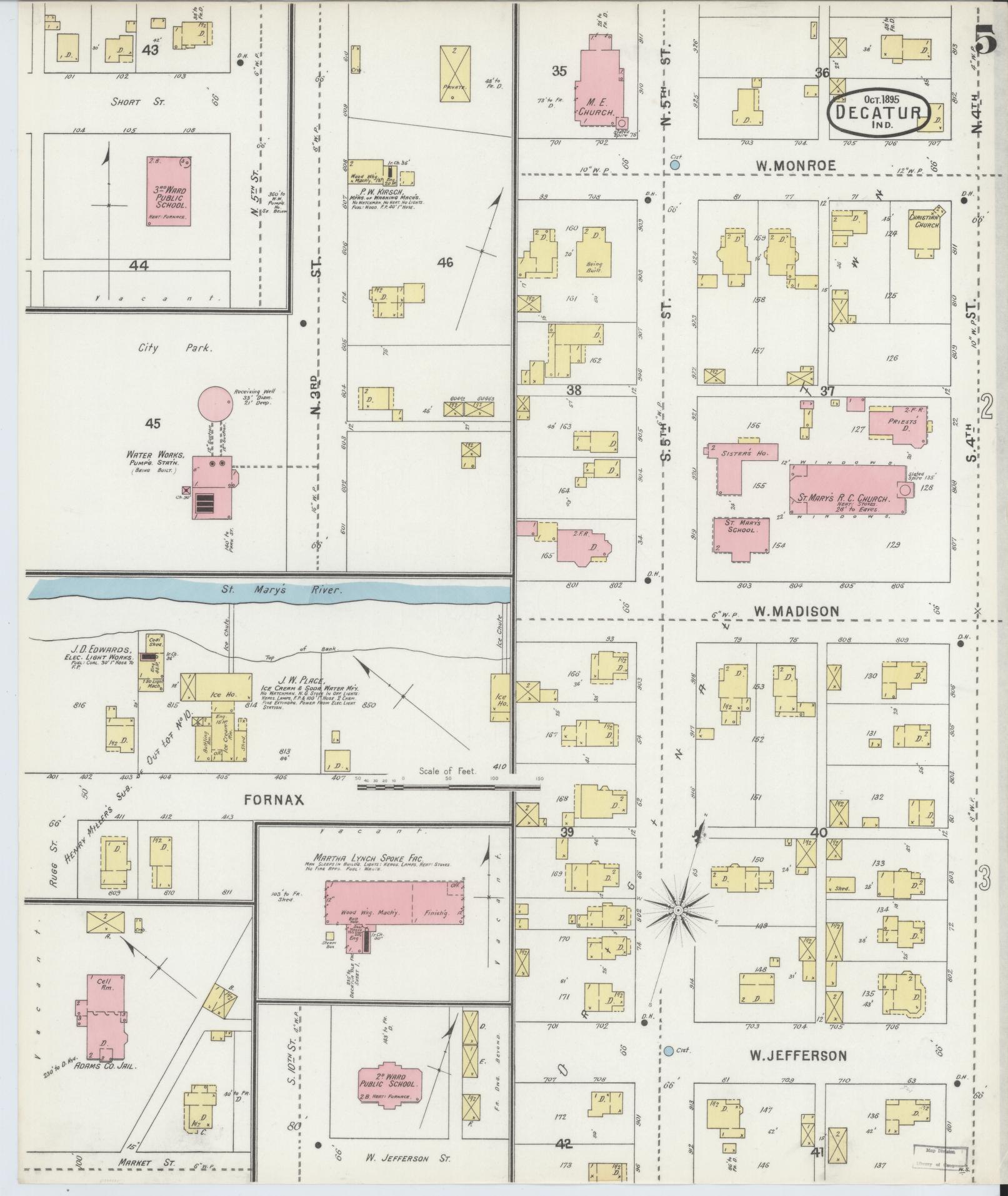 Sanborn Fire Insurance Map from Decatur, Adams County, Indiana (1895), Sheet #0005 - Complete Map Set gallery image, historic Sanborn map, vintage wall art, Indiana Indiana