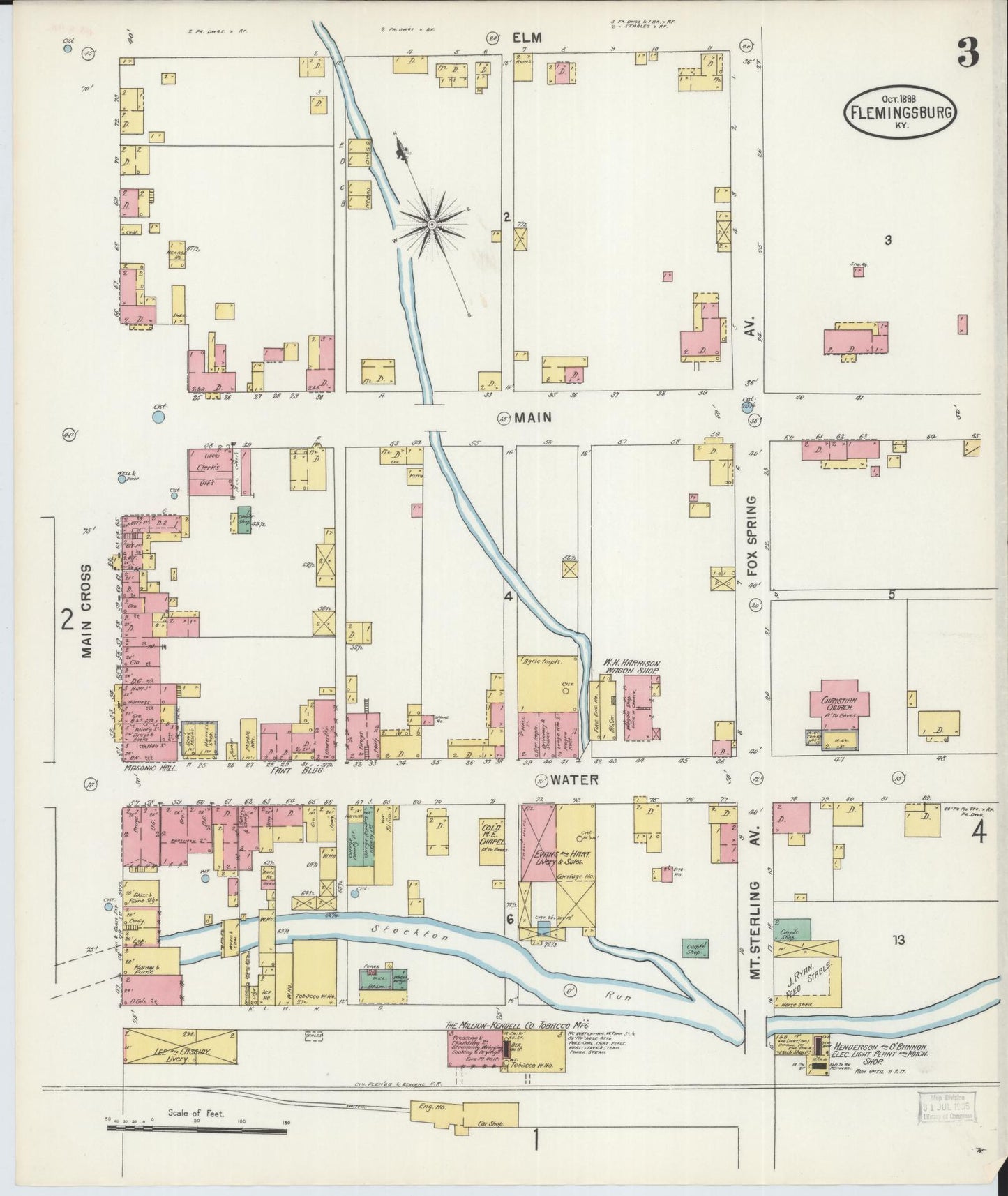 Sanborn Fire Insurance Map from Flemingsburg, Fleming County, Kentucky (1898), Sheet #0003 - Complete Map Set gallery image, historic Sanborn map, vintage wall art, Kentucky Kentucky