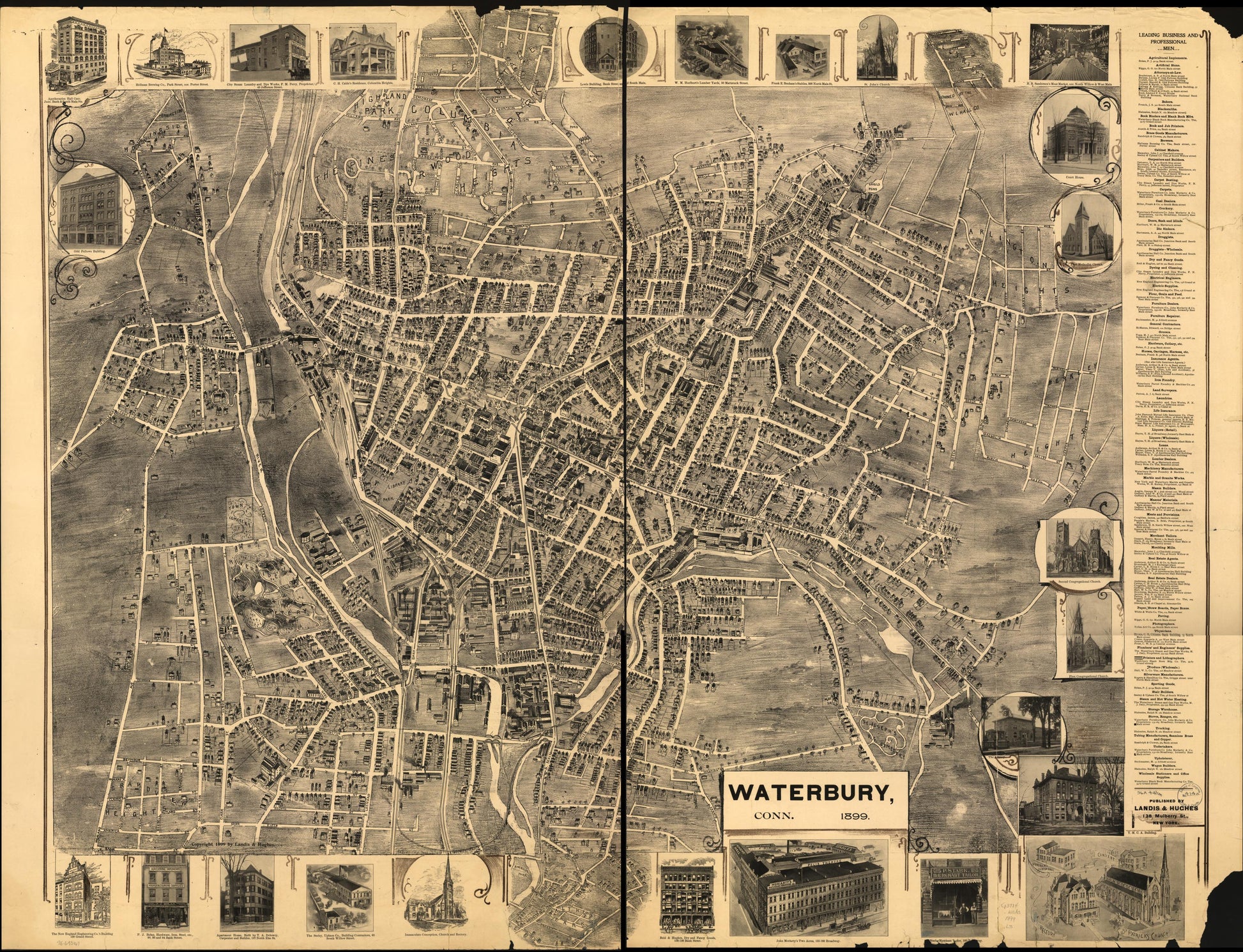 Waterbury, Conn. 1899. (1899) – Historic Bird’s-Eye View Panorama Print