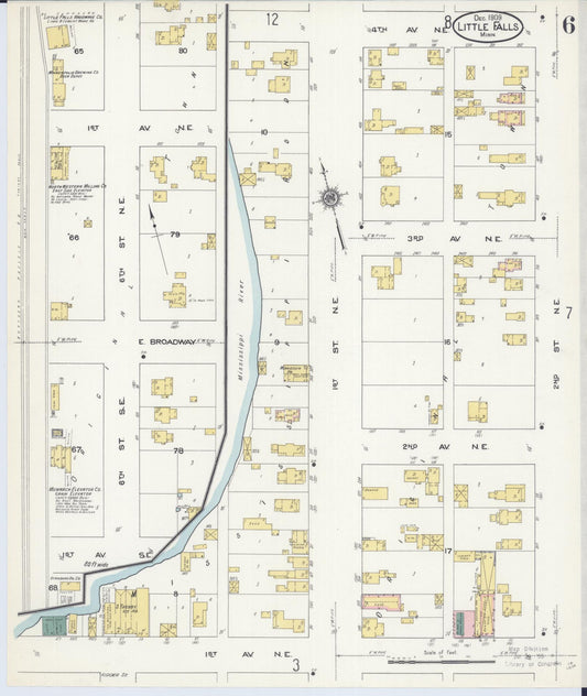 Sanborn Fire Insurance Map from Little Falls, Morrison County, Minnesota (1909), Sheet #0006 - Historic Sanborn Fire Insurance Map Print, vintage old map wall art, antique decor, genealogy gift, Minnesota Minnesota map