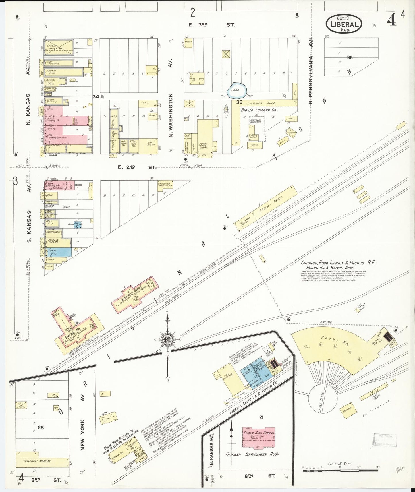 Sanborn Fire Insurance Map from Liberal, Seward County, Kansas (1911), Sheet #0004 - Complete Map Set gallery image, historic Sanborn map, vintage wall art, Kansas Kansas