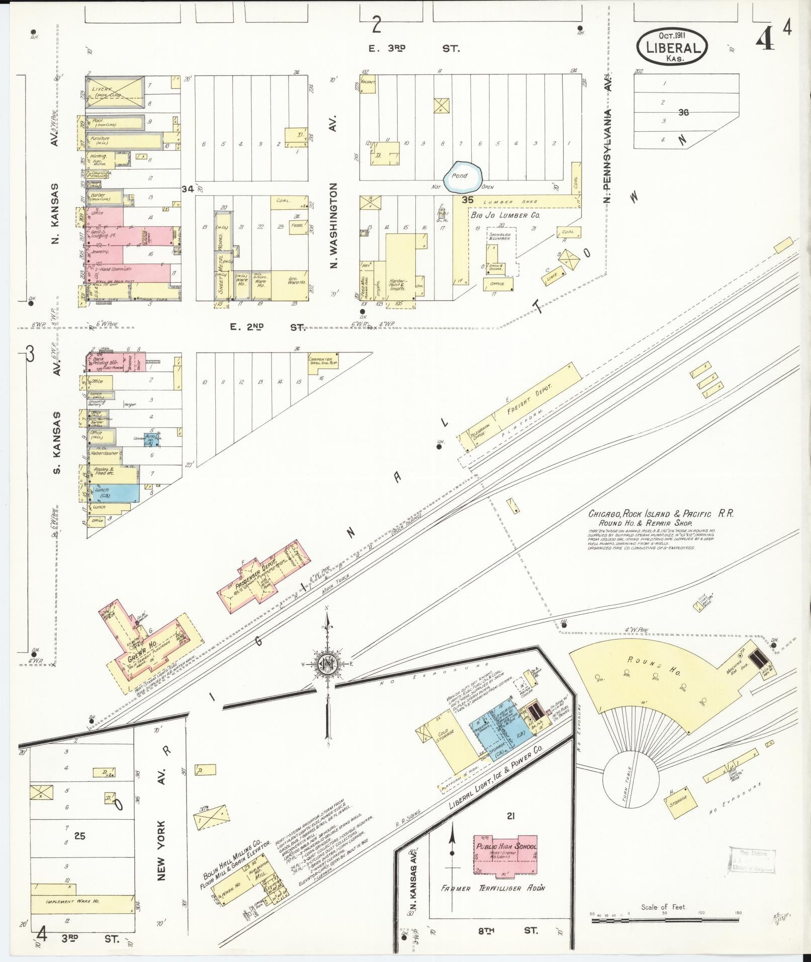 Sanborn Fire Insurance Map from Liberal, Seward County, Kansas (1911), Sheet #0004 - Complete Map Set gallery image, historic Sanborn map, vintage wall art, Kansas Kansas