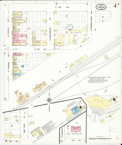 Sanborn Fire Insurance Map from Liberal, Seward County, Kansas (1911), Sheet #0004 - Complete Map Set gallery image, historic Sanborn map, vintage wall art, Kansas Kansas