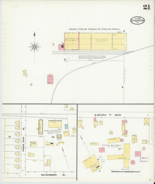 Sanborn Fire Insurance Map from Staunton, Independent Cities, Virginia (1904), Sheet #0021 - Historic Sanborn Fire Insurance Map Print, vintage old map wall art, antique decor, genealogy gift, Virginia Virginia map