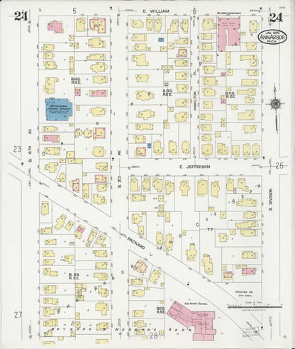 Sanborn Fire Insurance Map from Ann Arbor, Washtenaw County, Michigan (1925), Sheet #0024 - Historic Sanborn Fire Insurance Map Print, vintage old map wall art, antique decor, genealogy gift, Michigan Michigan map