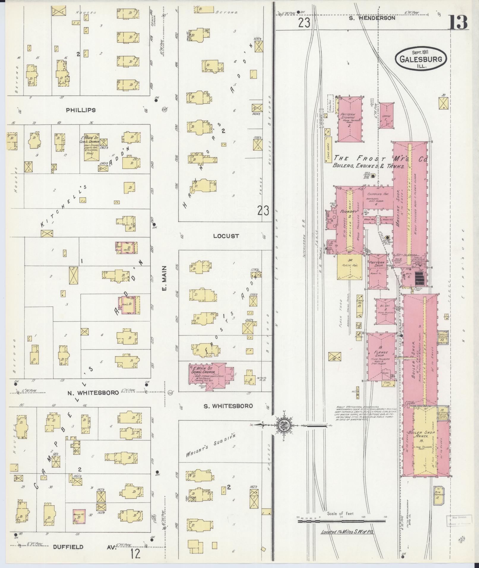 Sanborn Fire Insurance Map from Galesburg, Knox County, Illinois (1911), Sheet #0013 - Complete Map Set gallery image, historic Sanborn map, vintage wall art, Illinois Illinois