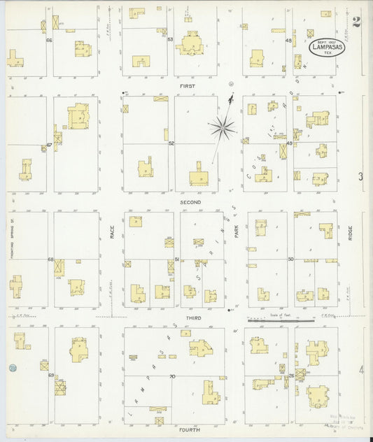 Sanborn Fire Insurance Map from Lampasas, Lampasas County, Texas (1907), Sheet #0002 - Historic Sanborn Fire Insurance Map Print, vintage old map wall art, antique decor, genealogy gift, Texas Texas map