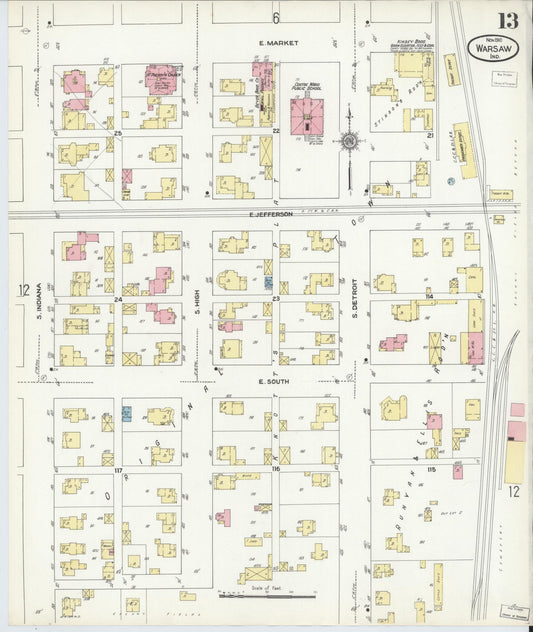 Sanborn Fire Insurance Map from Warsaw, Kosciusko County, Indiana (1910), Sheet #0013 - Historic Sanborn Fire Insurance Map Print, vintage old map wall art, antique decor, genealogy gift, Indiana Indiana map