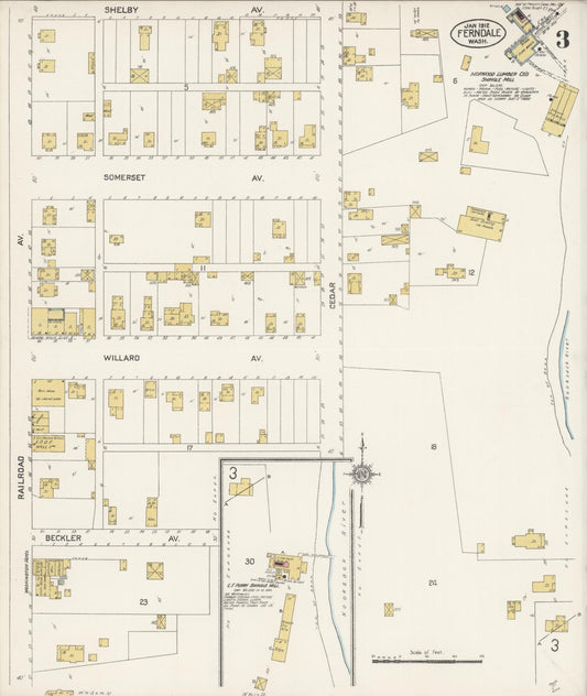 Sanborn Fire Insurance Map from Ferndale, Whatcom County, Washington (1912), Sheet #0003 - Historic Sanborn Fire Insurance Map Print, vintage old map wall art, antique decor, genealogy gift, Washington Washington map