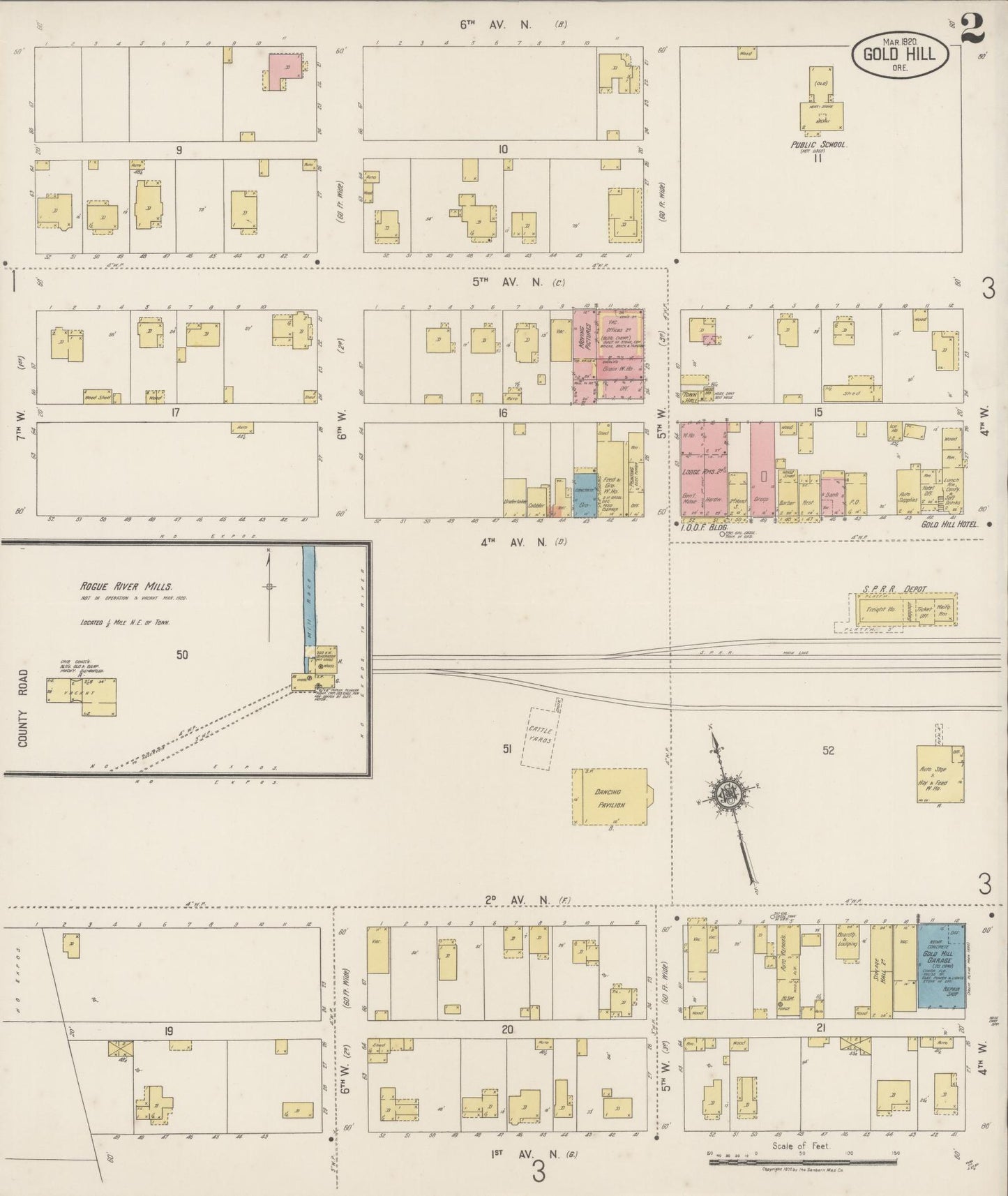 Sanborn Fire Insurance Map from Gold Hill, Jackson County, Oregon (1920), Sheet #0002 - Complete Map Set gallery image, historic Sanborn map, vintage wall art, Oregon Oregon
