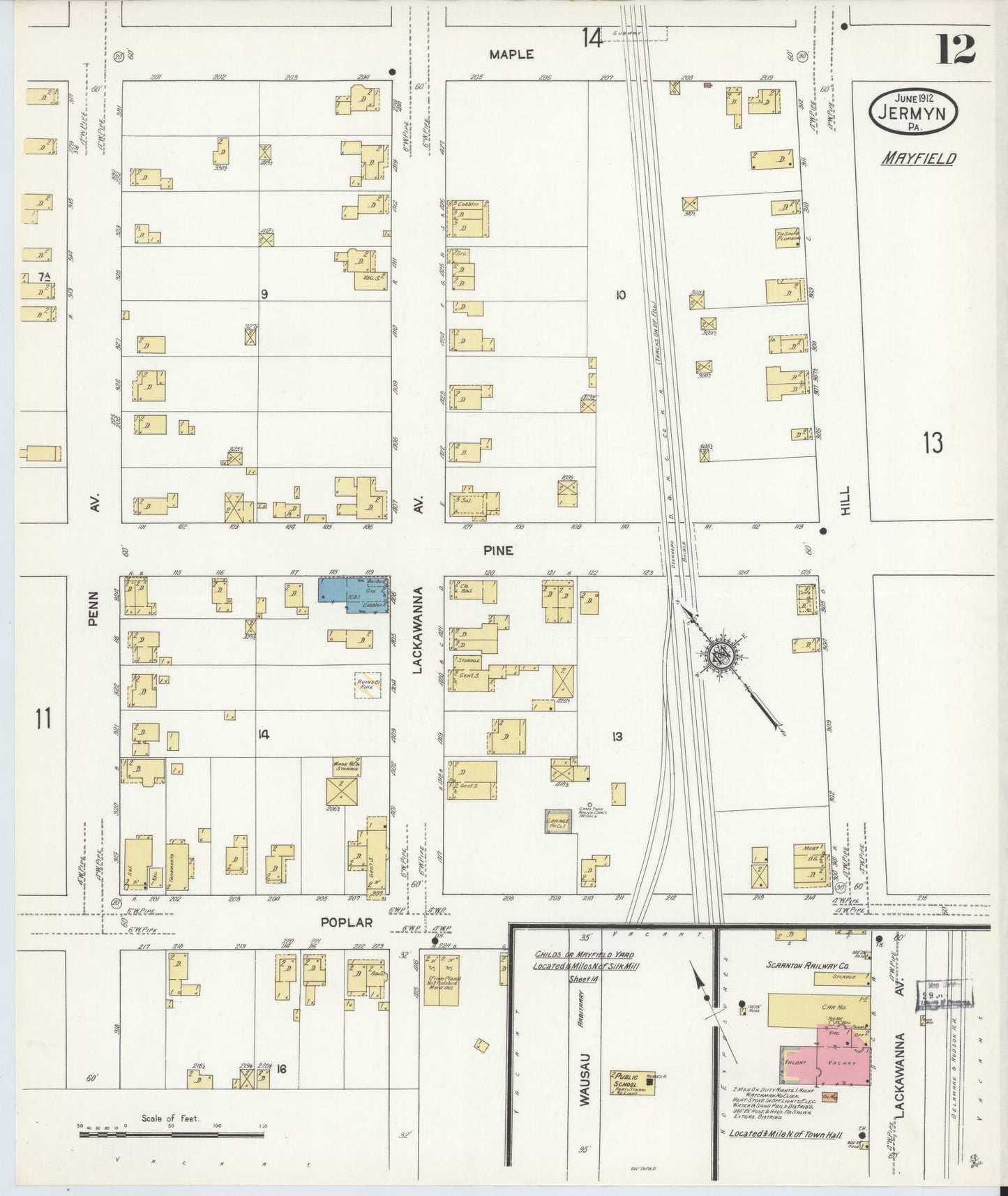 Sanborn Fire Insurance Map from Jermyn, Lackawanna County, Pennsylvania (1912), Sheet #0012 - Complete Map Set gallery image, historic Sanborn map, vintage wall art, Pennsylvania Pennsylvania