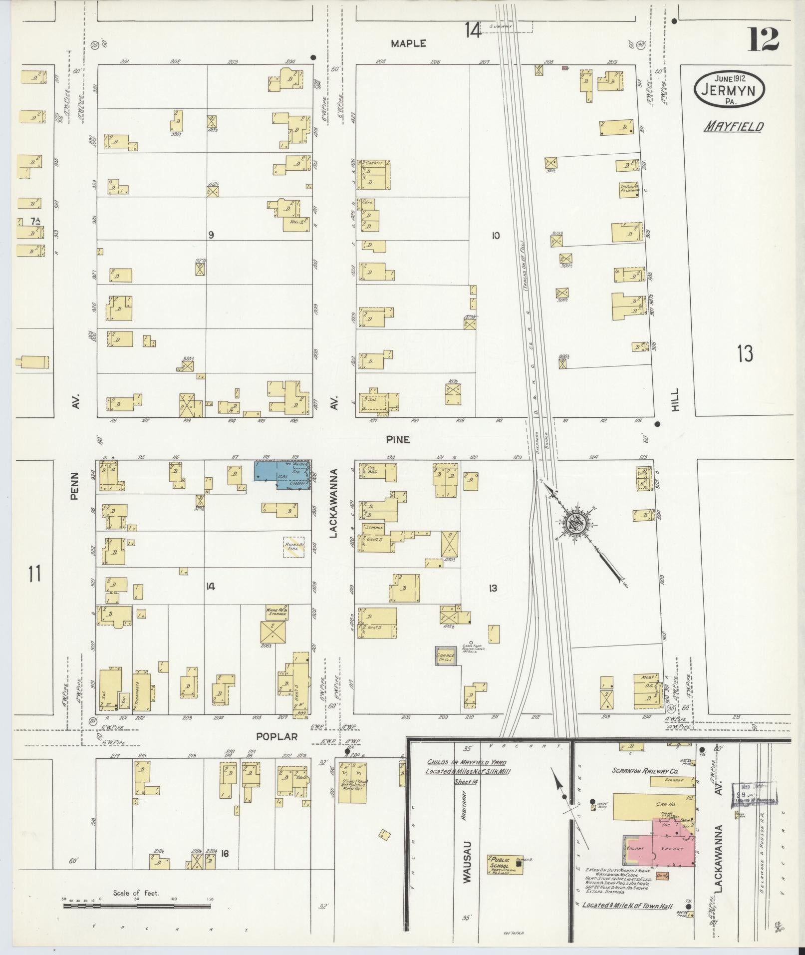 Sanborn Fire Insurance Map from Jermyn, Lackawanna County, Pennsylvania (1912), Sheet #0012 - Complete Map Set gallery image, historic Sanborn map, vintage wall art, Pennsylvania Pennsylvania