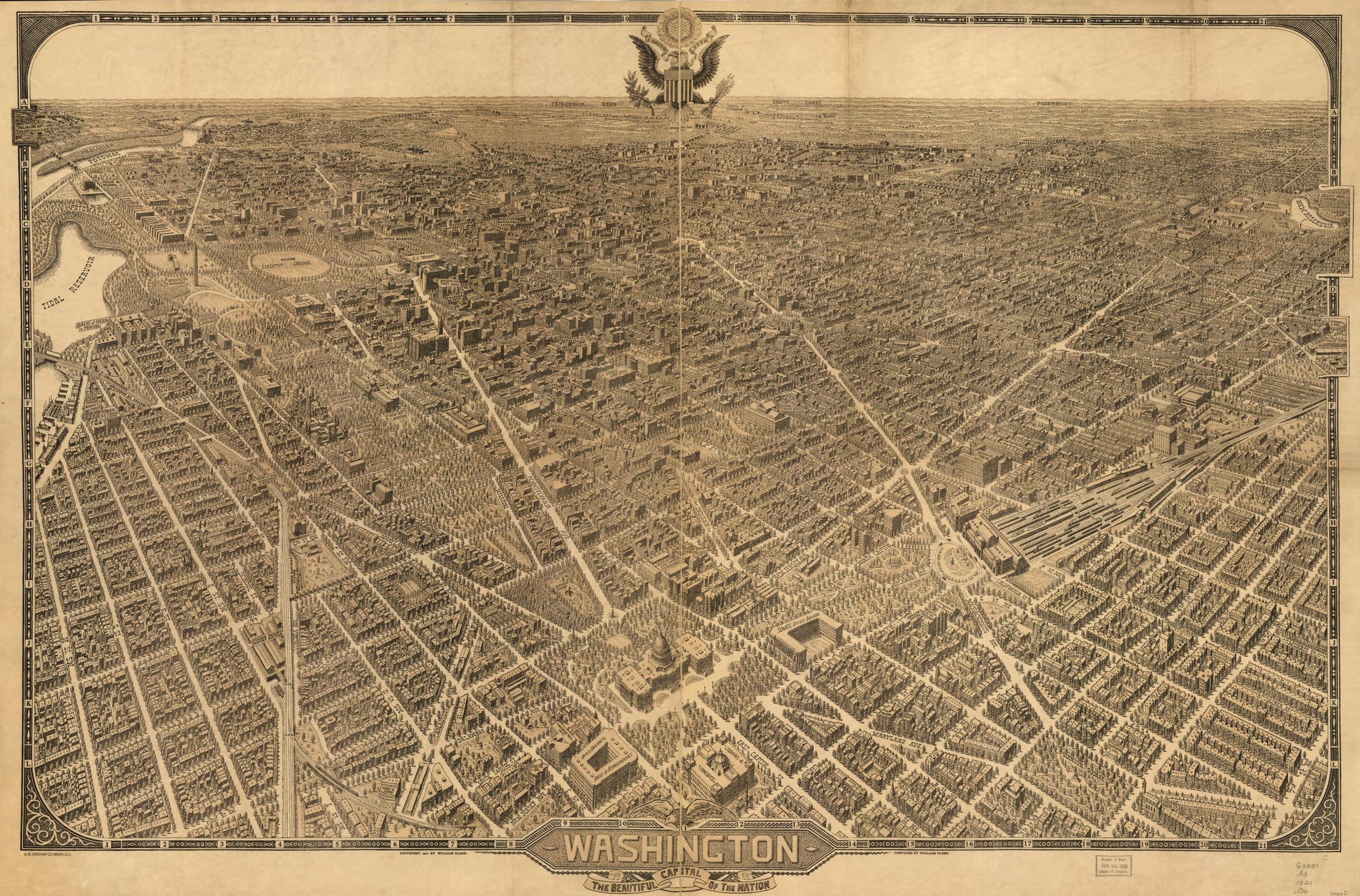 Washington, the beautiful capital of the nation (1921) – Historic Bird’s-Eye View Panorama Print