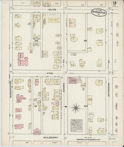 Sanborn Fire Insurance Map from Scranton, Lackawanna County, Pennsylvania (1884), Sheet #0009 - Historic Sanborn Fire Insurance Map Print, vintage old map wall art, antique decor, genealogy gift, Pennsylvania Pennsylvania map