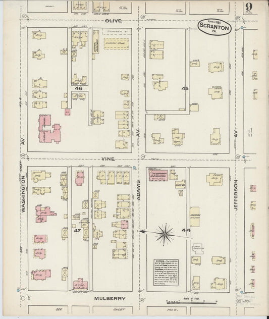 Sanborn Fire Insurance Map from Scranton, Lackawanna County, Pennsylvania (1884), Sheet #0009 - Historic Sanborn Fire Insurance Map Print, vintage old map wall art, antique decor, genealogy gift, Pennsylvania Pennsylvania map