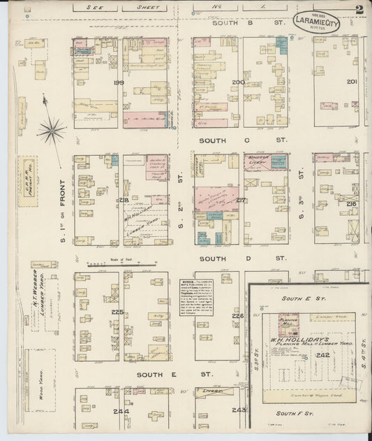Sanborn Fire Insurance Map from Laramie, Albany County, Wyoming (1883), Sheet #0002 - Historic Sanborn Fire Insurance Map Print, vintage old map wall art, antique decor, genealogy gift, Wyoming Wyoming map