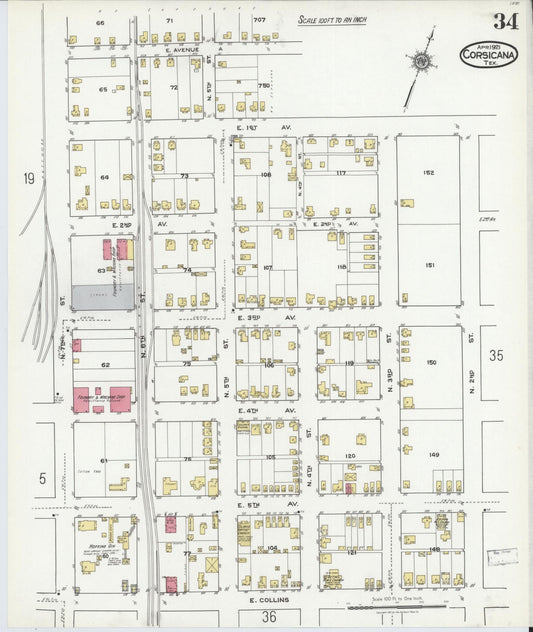 Sanborn Fire Insurance Map from Corsicana, Navarro County, Texas (1921), Sheet #0034 - Historic Sanborn Fire Insurance Map Print, vintage old map wall art, antique decor, genealogy gift, Texas Texas map