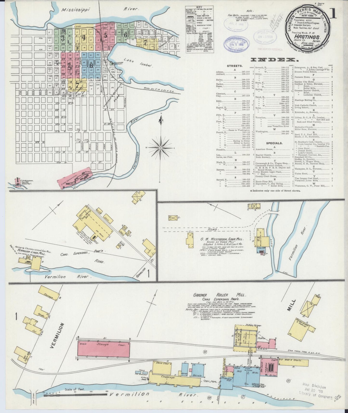 Sanborn Fire Insurance Map from Hastings, Dakota County, Minnesota (1898), Sheet #0001 - Historic Sanborn Fire Insurance Map Print, vintage old map wall art, antique decor, genealogy gift, Minnesota Minnesota map