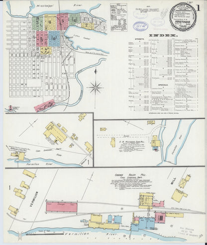 Sanborn Fire Insurance Map from Hastings, Dakota County, Minnesota (1898), Sheet #0001 - Historic Sanborn Fire Insurance Map Print, vintage old map wall art, antique decor, genealogy gift, Minnesota Minnesota map