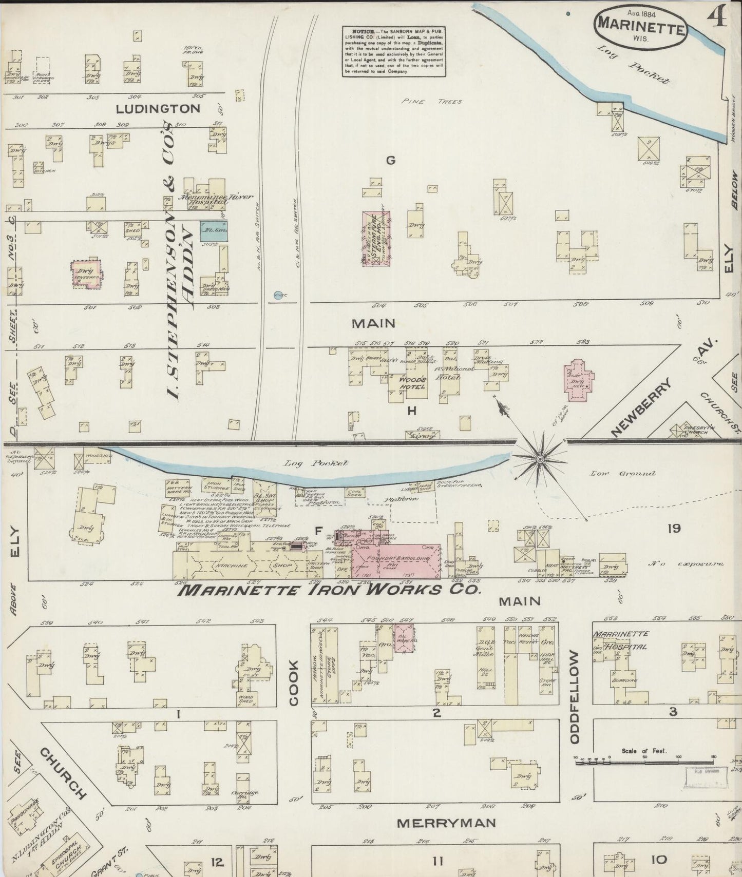 Sanborn Fire Insurance Map from Marinette, Marinette County, Wisconsin (1884), Sheet #0004 - Complete Map Set gallery image, historic Sanborn map, vintage wall art, Wisconsin Wisconsin