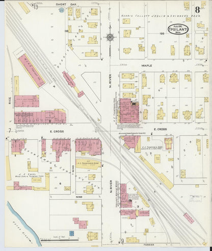 Sanborn Fire Insurance Map from Ypsilanti, Washtenaw County, Michigan (1916), Sheet #0008 - Complete Map Set gallery image, historic Sanborn map, vintage wall art, Michigan Michigan