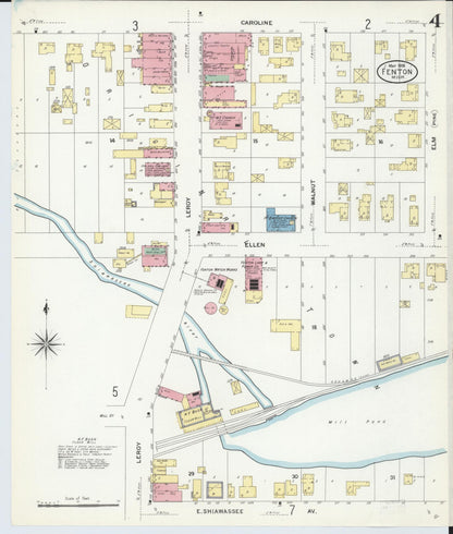 Sanborn Fire Insurance Map from Fenton, Genesee County, Michigan (1908), Sheet #0004 - Historic Sanborn Fire Insurance Map Print, vintage old map wall art, antique decor, genealogy gift, Michigan Michigan map