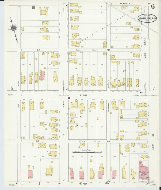 Sanborn Fire Insurance Map from New Philadelphia, Tuscarawas County, Ohio (1910), Sheet #0006 - Historic Sanborn Fire Insurance Map Print, vintage old map wall art, antique decor, genealogy gift, Ohio Ohio map