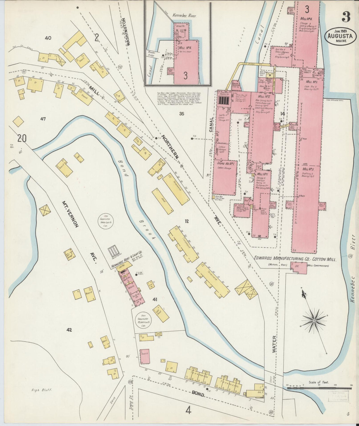 Sanborn Fire Insurance Map from Augusta, Kennebec County, Maine (1903), Sheet #0003 - Complete Map Set gallery image, historic Sanborn map, vintage wall art, Maine Maine