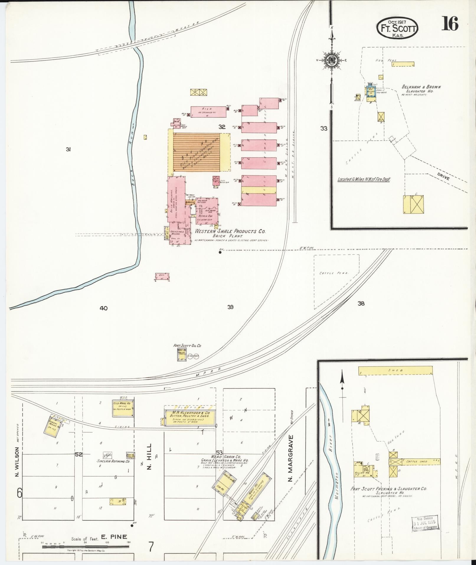 Sanborn Fire Insurance Map from Fort Scott, Bourbon County, Kansas (1917), Sheet #0016 - Historic Sanborn Fire Insurance Map Print, vintage old map wall art, antique decor, genealogy gift, Kansas Kansas map