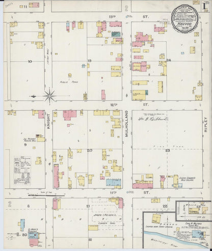 Sanborn Fire Insurance Map from Nauvoo, Hancock County, Illinois (1893), Sheet #0001 - Historic Sanborn Fire Insurance Map Print, vintage old map wall art, antique decor, genealogy gift, Illinois Illinois map