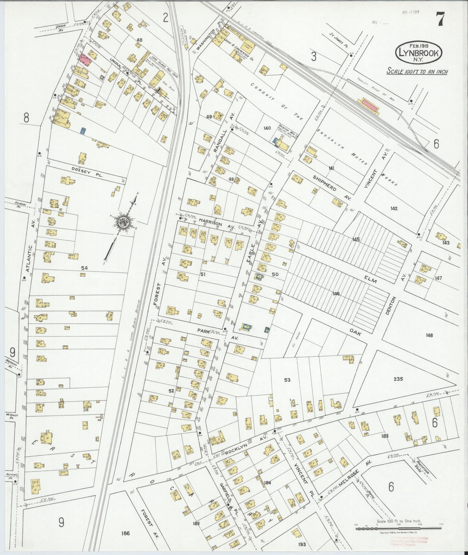 Sanborn Fire Insurance Map from Lynbrook, Nassau County, New York (1919), Sheet #0007 - Historic Sanborn Fire Insurance Map Print, vintage old map wall art, antique decor, genealogy gift, New York New York map