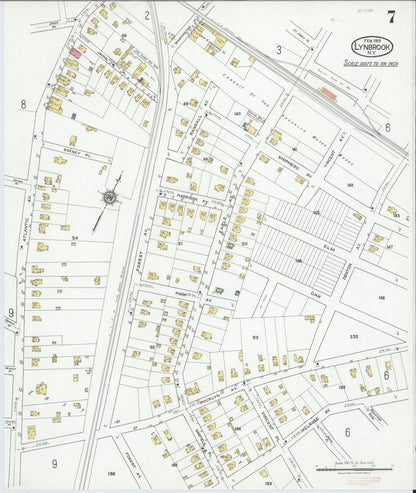 Sanborn Fire Insurance Map from Lynbrook, Nassau County, New York (1919), Sheet #0007 - Historic Sanborn Fire Insurance Map Print, vintage old map wall art, antique decor, genealogy gift, New York New York map